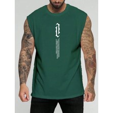 Punix Büyük Beden Özel Seri Dikey Motto Baskılı %100 Pamuk Kolsuz Battal Erkek T-Shirt