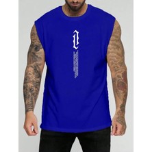 Punix Büyük Beden Özel Seri Dikey Motto Baskılı %100 Pamuk Kolsuz Battal Erkek T-Shirt