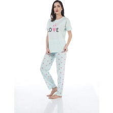 Estiva 22123 Kadın Kalp Desenli Kısa Kollu Viskon Pijama Takımı