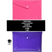 Toptan Fiyatına  24 Adet A4  (20X30 Cm) 300 Mikron  Çıtçıtlı Zarf Dosya 12 Pembe 12 Mor