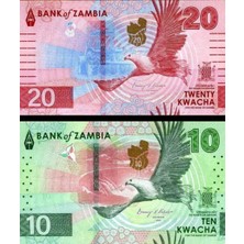 3Alp Koleksiyon Zambiya 2024 Yılı 10-20 Kwacha P#62-63 - Kağıt Para Çil (Unc) Koleksiyon Para 2 Li Set