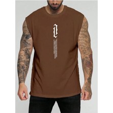 Punix Büyük Beden Özel Seri Dikey Motto Baskılı %100 Pamuk Kolsuz Battal Erkek T-Shirt