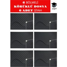 6 Bölmeli  Körüklü Dosya 6 Adet Siyah