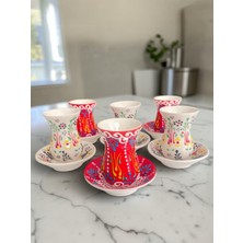 Artistic Quality Dekoratif 6 Kişilik Şık Lale Çini Tasarımlı Tamamen El Yapımı Çay Bardağı Seti