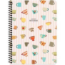 Keskin Color Çizgili 16X22 cm 80 Yaprak Karton Kapak Telli Defter 60 Gram Beyaz Sayfa Coffee