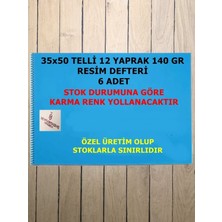 6 Adet 35X50 12 Yaprak 140 gr Plastik Kapak Telli Resim Defteri 12 Yaprak
