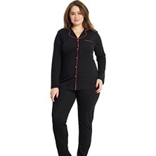 Alperi 79-42 Büyük Beden Boydan Düğmeli Gömlek Uzun Kol Pijama Takımı