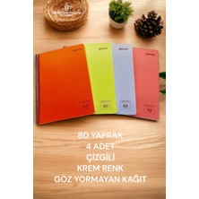 Mynote 4 Adet A4 80 Yaprak Çizgili Telli Defter Pastel Renk Plastik Kapak Göz Yormayan Krem Renk Kağıt