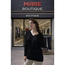 Mare Butik V Yaka Ince Triko Kazak 1 - Siyah