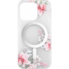 Apple iPhone 15 Uyumlu Kılıf Magsafe Destekli Floral Tasarımlı Arkası Mat Şeffaf Tpu Kapak