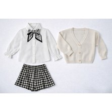 Milays Kız Çocuk Fularlı Gömlek Yelek ve Etekli 3 Lü Takım