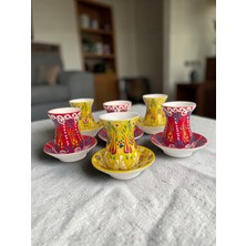 Artistic Quality Dekoratif 6 Kişilik Şık Lale Çini Tasarımlı Tamamen El Yapımı Çay Bardağı Seti