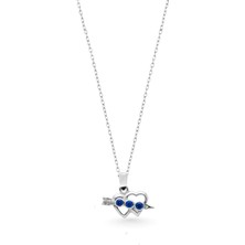 Oya Silver Lacivert Zirkon Taşlı Gümüş Çift Kalp Kolye 2x2 cm [OYSY222]