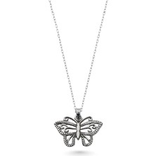 Oya Silver Nokta Işlemeli Gümüş Kelebek Kolye 2.4x2.7 cm [OYSY236]