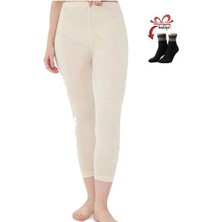 Uygur Kadın Beyaz Saf Yün Tayt+Bilek Üstü Yarım Çorap