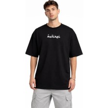 Erkek Bisiklet Yaka Baskılı Kısa Kollu Tişört Streetwear Günlük Basic Pamuklu T-Shirt - Siyah