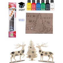 Ahşap Boyama Parçalar Yılbaşı Özel 6X75 ml Akrilik Boya ve 4 Adet Fırça ile