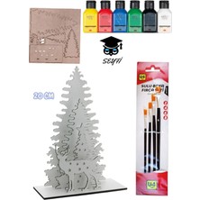 Ahşap Boyama Parçalar Yılbaşı Özel 6X75 ml Akrilik Boya ve 4 Adet Fırça ile