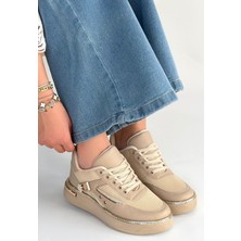 Senson Junda Bej Cilt Bağcıklı Spor Ayakkabı - Lisinya