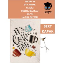 14X20 cm 64 Yaprak Çizgili Desenli Sayfalı Kilitli Hatıra Defteri Günlük Kahve Seri Coffee Notebook