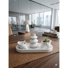 El Yapımı Taş Tozu 4’lü Dekoratif  Spiral,deniz Kabuğu ve Tabak Seti  Modern Salon ve Ev Dekorasyon Objesi