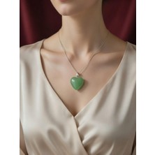 Anka Select Doğal Akik Taşlı Kalp Kolye Ucu Yeşil Safran Beyaz Renk Seçenekli El Yapımı Doğal Taş Kolye 1 Adet