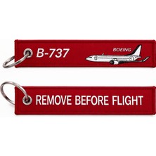 Havacı Market Boeing 737 Remove Before Flight Nakışlı Anahtarlık – Havacılık Temalı Kırmızı Tag 12X3 cm