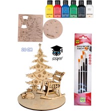 Ahşap Boyama Parçalar Yılbaşı Özel 6X75 ml Akrilik Boya ve 4 Adet Fırça ile