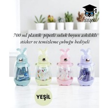 700 ml Plastik Pipetli Suluk Boyun Askılıklı Sticker ve Temizleme Çubuğu Hediyeli