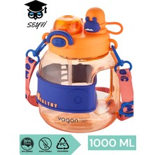 1000 ml Tek Kapak Çift Kullanım Pipetli /rahat Içim Boyun Askılı Çocuk Su Matarası Suluk Vagonlife