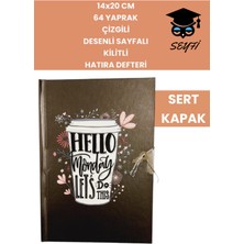 14X20 cm 64 Yaprak Çizgili Desenli Sayfalı Kilitli Hatıra Defteri Günlük Kahve Seri Coffee Notebook