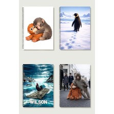 Black-One Özel Tasarım Temalı 4'lü Set A5 Metal Spiralli Çizgisiz Kalın Bristol Kapak Kalp Temalı 4'lü Set Defter