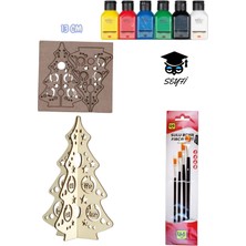 Ahşap Boyama Parçalar Yılbaşı Özel 6X75 ml Akrilik Boya ve 4 Adet Fırça ile