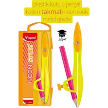 Plastik Kutulu Pergel Kalem Takmalı Neon Renk Metal Gövde