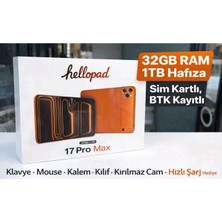 17 Pro Max Tablet 32 GB Ram 1 Tb Hafıza Sim Kartlı Btk Kayıtlı | Klavye Mouse Fare Kalem Kılıf Full Set