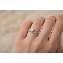 GEBZE TAKI 14 Ayar Turkuaz Mineli Ataç Form Yüzük