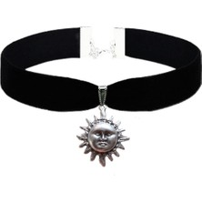 BijuStore Siyah Kadife Mat Gümüş Kaplama Güneş Choker