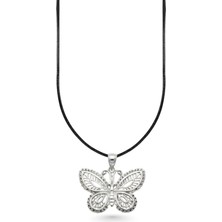 Oya Silver Bohem Ajur Işlemeli Gümüş Kelebek Kolye 2.6x3.1 cm [OYSY232]