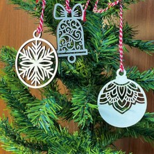 By Nevser® 10 Parça Kırmızı Beyaz Ipli Karışık Model Ahşap Yılbaşı Ağaç Süsü