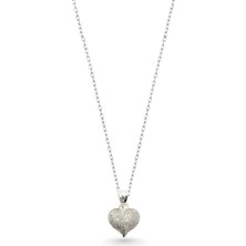 Oya Silver Kumlu Puffy Gümüş Kalp Kolye 2x1.8 cm [OYSY226]