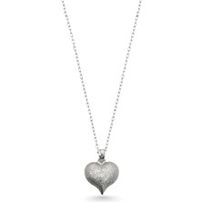 Oya Silver Kumlu Puffy Gümüş Kalp Kolye 2.5x1.9 cm [OYSY225]