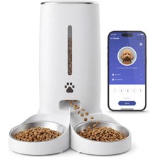 K-paw Ki-Feeder Akıllı Otomatik Mama Kabı, Mobil Uygulama Kontrollü Paslanmaz Çelik Çift Kaseli