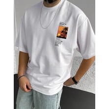 Amor Man Büyük Beden Özel Tasarım Beach Gün Batımı Baskılı %100 Pamuk Yeni Trend Battal Erkek  T-Shirt
