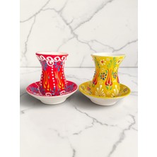 Artistic Qaulity Dekoratif 2 Kişilik Şık Lale Çini Tasarımlı Tamamen El Yapımı Çay Bardağı Seti