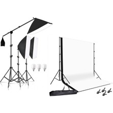 AZT Ürün Reklam Stüdyo Fotograf 50X70CM Softboxlı 195W Sürekli Işık 200X300CM Siyah ve Beyaz Perde Stand Seti