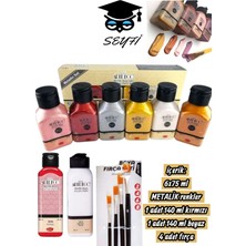 6X75 ml Metalik Renkler 1 Adet 140 ml Kırmızı 1 Adet 140 ml Beyaz 4 Adet Fırça