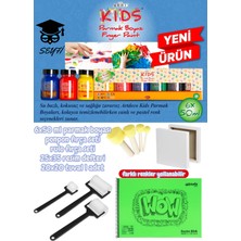 6X50 ml Parmak Boyası Ponpon Fırça Seti Rulo Fırça Seti 25X35 Resim Defteri 20X20 Tuval 1 Adet