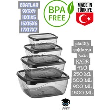 Plastik Saklama Kabı Kare 4'lü 250 ml 500 ml 900 ml 1500 ml