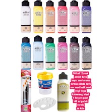 140 ml 12 Renk Akrilik Boya Seti 4 Fırça Palet 140 ml Parlak Vernik Su Kabı Ahşap Boyama Sanat Seti