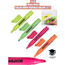 4'lü Neon Renk Kalın Gövde Fosforlu Kalem Seti